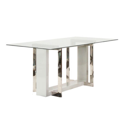 Olympia 67.5x39 Dining Table G5515 - Clear Glass / Light Gray & Chrome