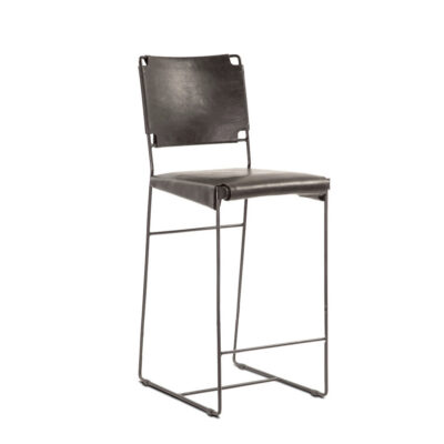 New York 17" Counter Chair in Black Buffalo Leather and Iron