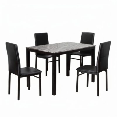 Julie 5 PC Dining Set K2289-65 - Faux Marble / Black Base
